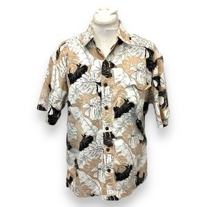 Reel Legends Vintage Mens Performance Button Front Hawaiian Shirt, Tan, sz L